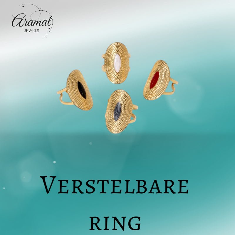 Grote Verstelbare RVS Ring Ovaal met Emaille - 28 mm - Aramat Jewels - Ringen - cadeautip