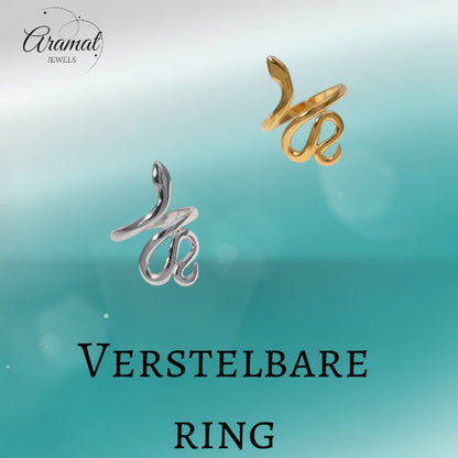 Grote Verstelbare Slangenring van RVS - 28mm Statement Ring - Aramat Jewels - Ringen - cadeautip
