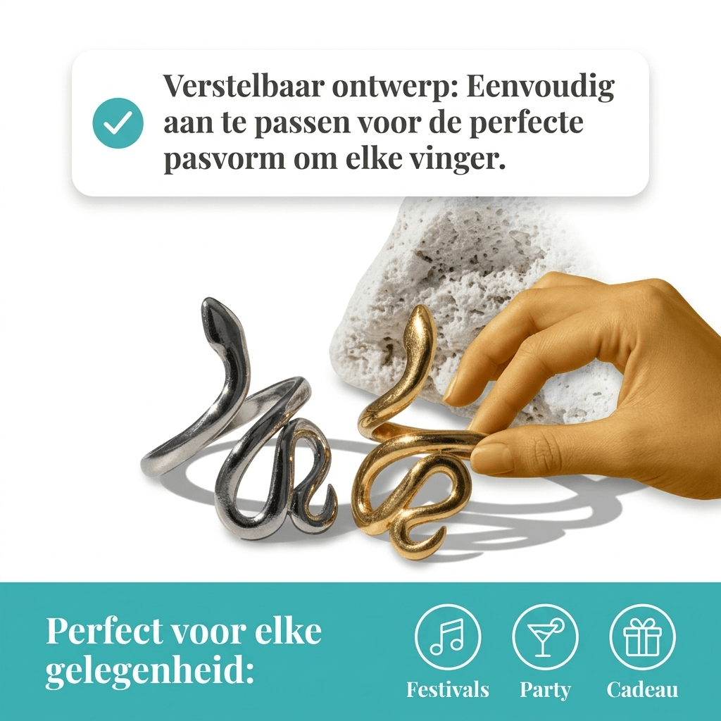 Grote Verstelbare Slangenring van RVS - 28mm Statement Ring - Aramat Jewels - Ringen - cadeautip