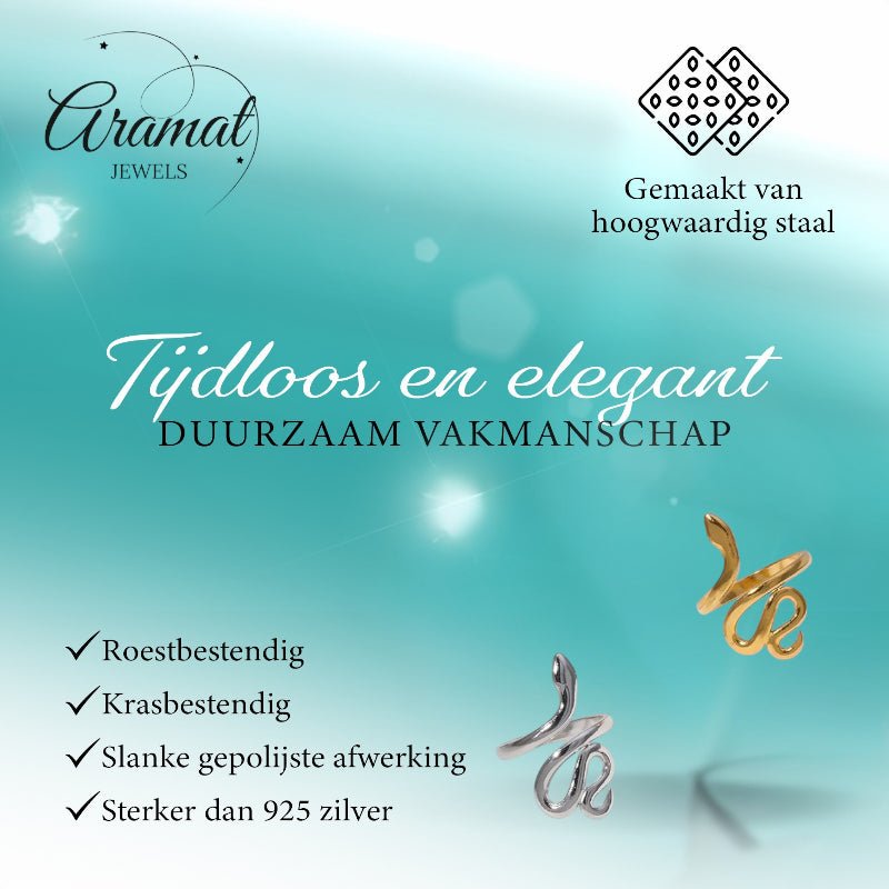 Grote Verstelbare Slangenring van RVS - 28mm Statement Ring - Aramat Jewels - Ringen - cadeautip