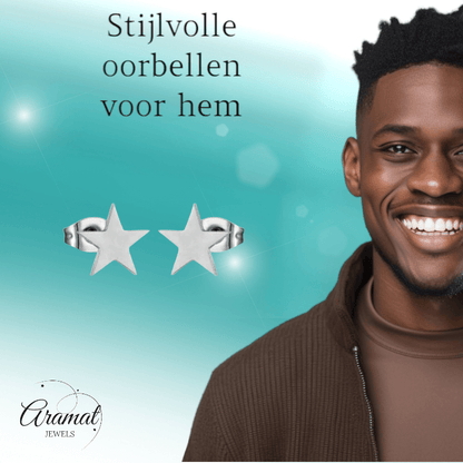 Grote zilverkleurige ster oorstekers – 10mm - Aramat Jewels - Oorbellen - cadeautip