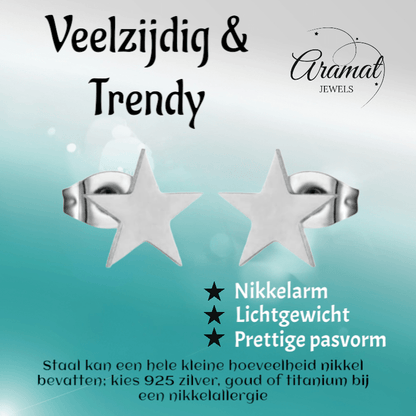 Grote zilverkleurige ster oorstekers – 10mm - Aramat Jewels - Oorbellen - cadeautip