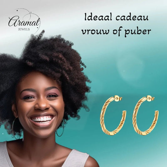 Halve Oorringen RVS Goudkleur 30mm - oor6384 - 22969 - Oorbellen kopen# - 30mm - alles - cadeau