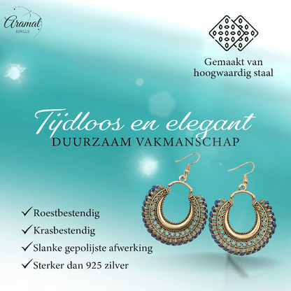 Handgemaakte Boho Oorhangers – Donkerblauw Touw – 60x40mm - oor2975 - Oorhangers kopen# - 60mm - alles - blauw