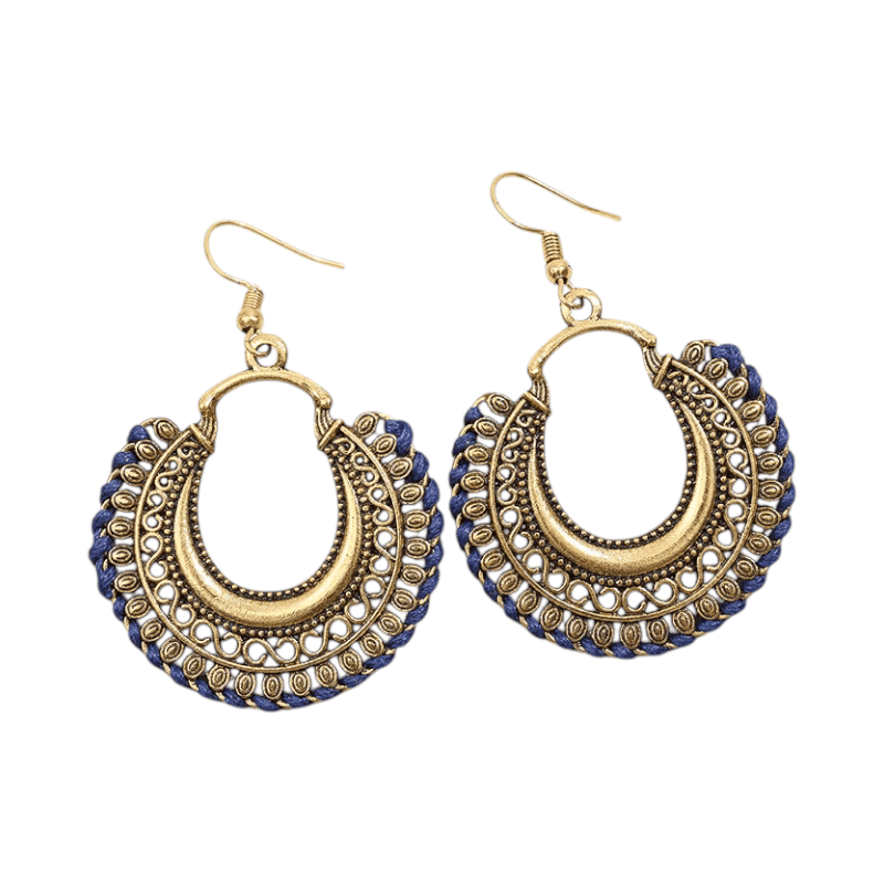 Handgemaakte Boho Oorhangers – Donkerblauw Touw – 60x40mm - oor2975 - Oorhangers kopen# - 60mm - alles - blauw