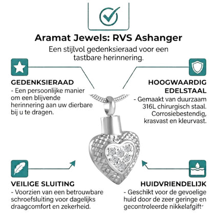 Hart ashanger met ruitjes en zirkonia – zilverkleur - Aramat Jewels - Gedenkhangers - cadeautip