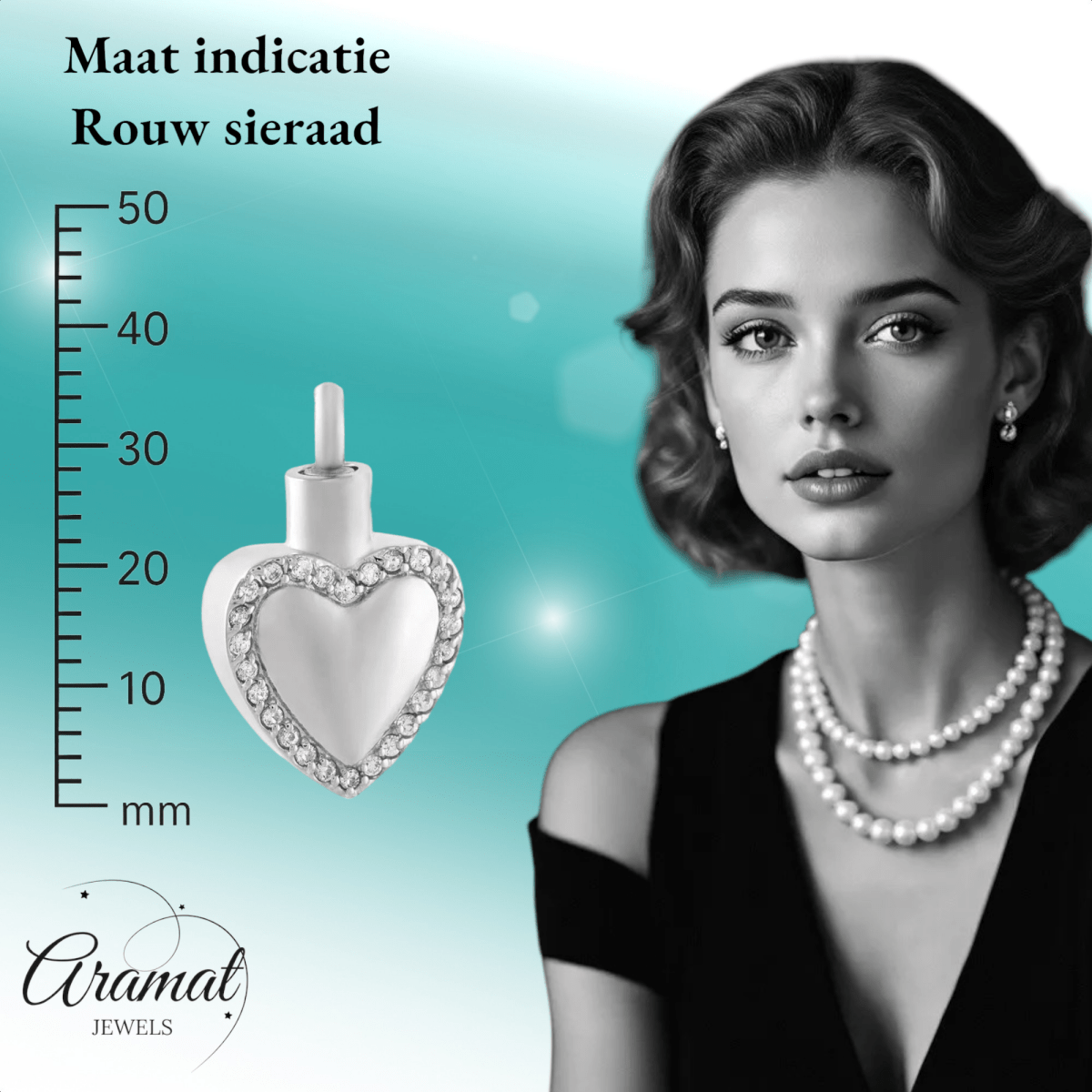 Hart ashanger met zirkonia – zilverkleurig staal - Aramat Jewels - Gedenkhangers - cadeautip