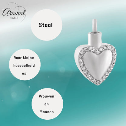 Hart ashanger met zirkonia – zilverkleurig staal - Aramat Jewels - Gedenkhangers - cadeautip