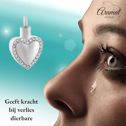 Hart ashanger met zirkonia – zilverkleurig staal - Aramat Jewels - Gedenkhangers - cadeautip