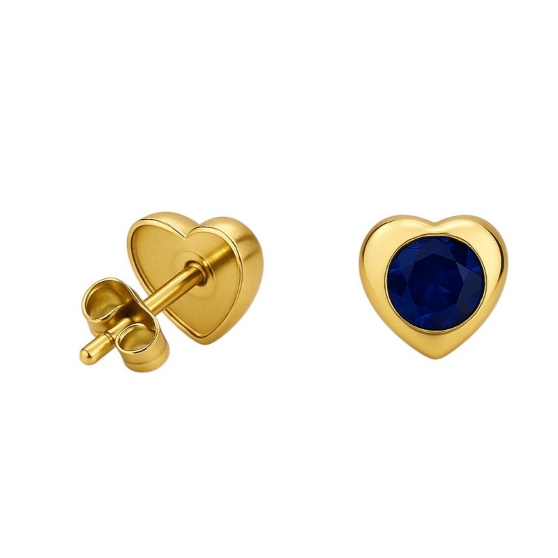 Hartjes Oorbellen met Blauwe Zirkonia - goudkleurig RVS - oor2794 - XE71684 - Oorbellen kopen# - 8mm - alles - blauw