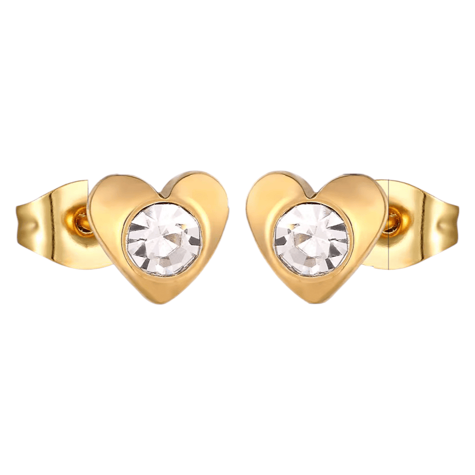 Hartjes oorstekers goudkleur – transparant kristal 8mm - Aramat Jewels - Oorbellen - cadeautip