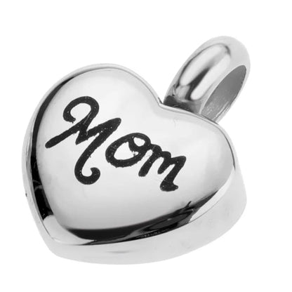 Stalen Asbedel Hart met Inscriptie 'Mom' voor Armband of Ketting 12mm