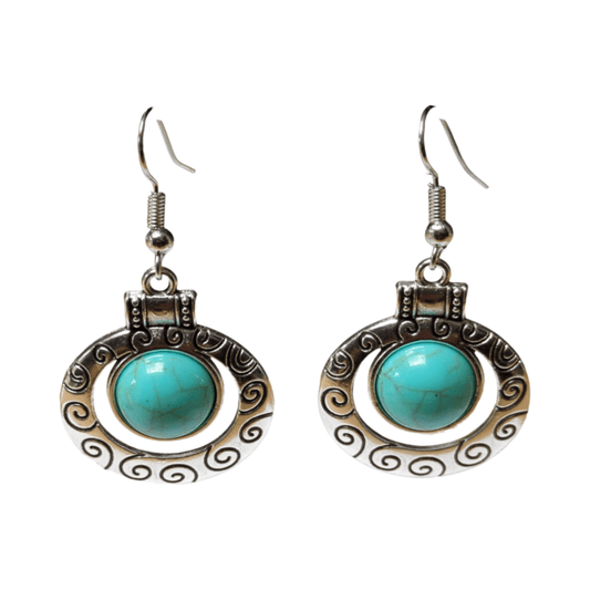 Hippe Bohemien Oorhangers met Turquoise Steen - oor6028 - Oorhangers kopen# - 50mm - alles - bali