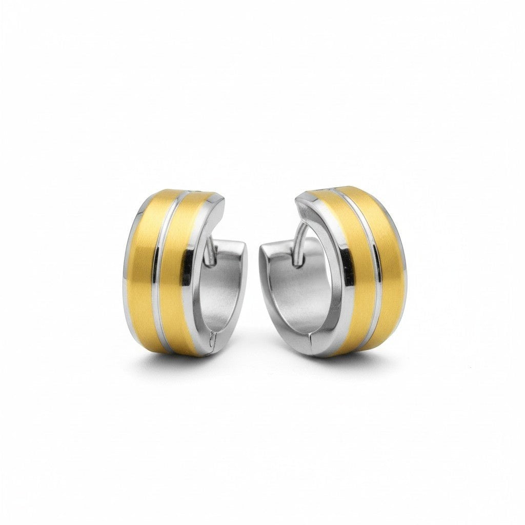 Huggies – Bicolor RVS met Goudaccent (14mm) - Aramat Jewels - Oorringen - cadeautip