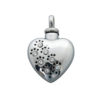 Aramat Jewels zilverkleurige stalen hartvormige ashanger met zirkonia pootjes en schroefsluiting.