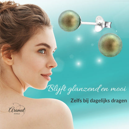 Iriserende Groene Zilveren Oorbellen - Aramat Jewels - Oorbellen - cadeautip