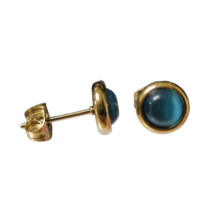 Kattenoog Oorbellen 8mm – Blauw - Goudkleurig - Aramat Jewels - Oorbellen - cadeautip