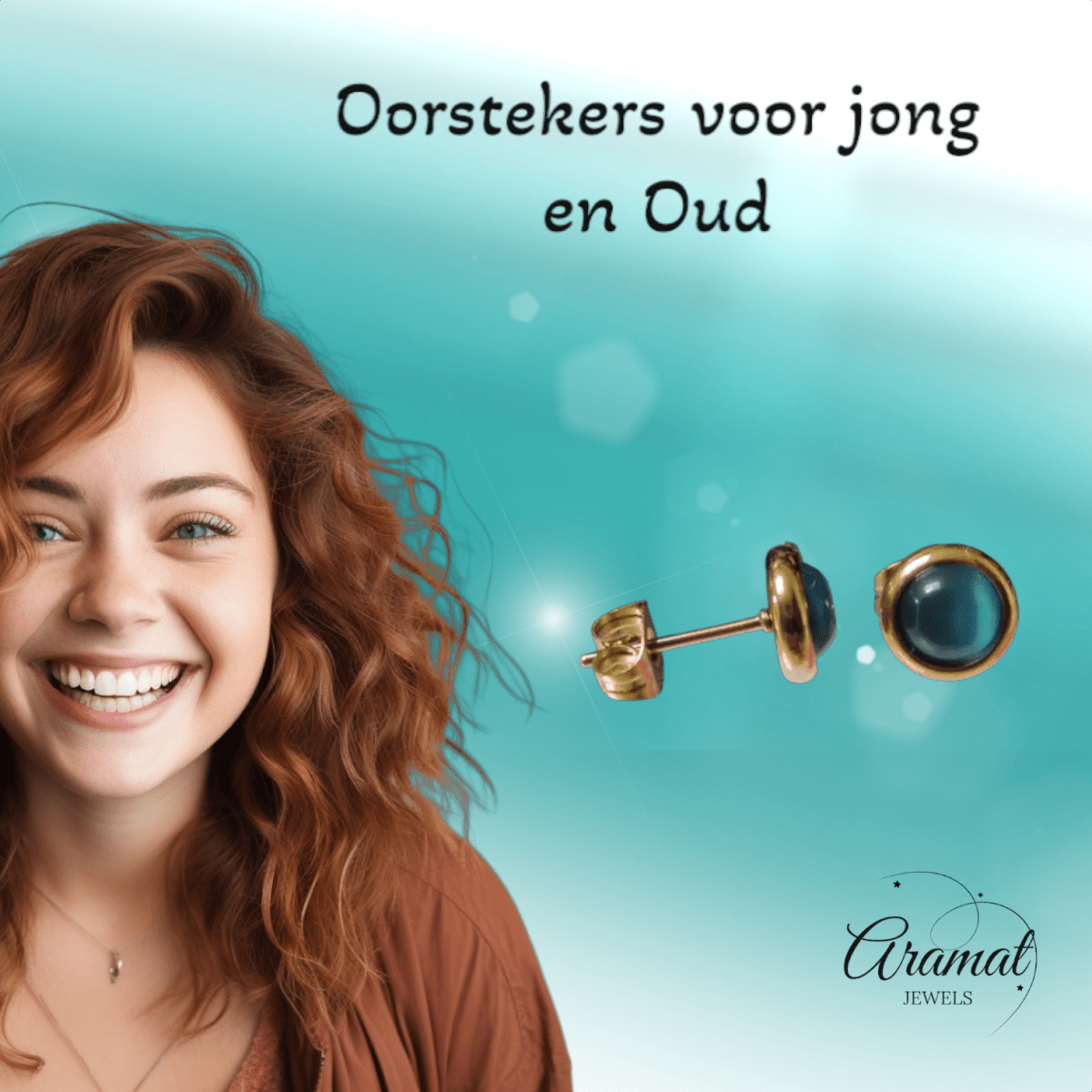 Kattenoog Oorbellen 8mm – Blauw - Goudkleurig - Aramat Jewels - Oorbellen - cadeautip