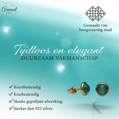 Kattenoog Oorbellen 8mm – Blauw/Groen Goudkleurig - Aramat Jewels - Oorbellen - cadeautip