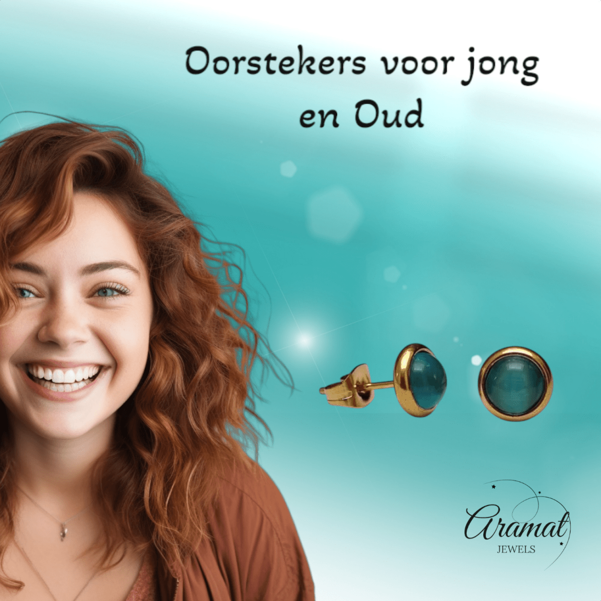 Kattenoog Oorbellen 8mm – Blauw/Groen Goudkleurig - Aramat Jewels - Oorbellen - cadeautip