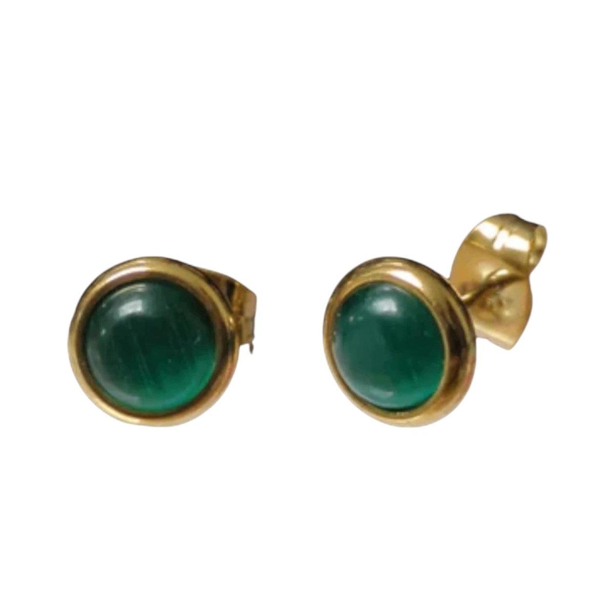 Kattenoog Oorbellen 8mm – Groen - Goudkleurig - Aramat Jewels - Oorbellen - cadeautip