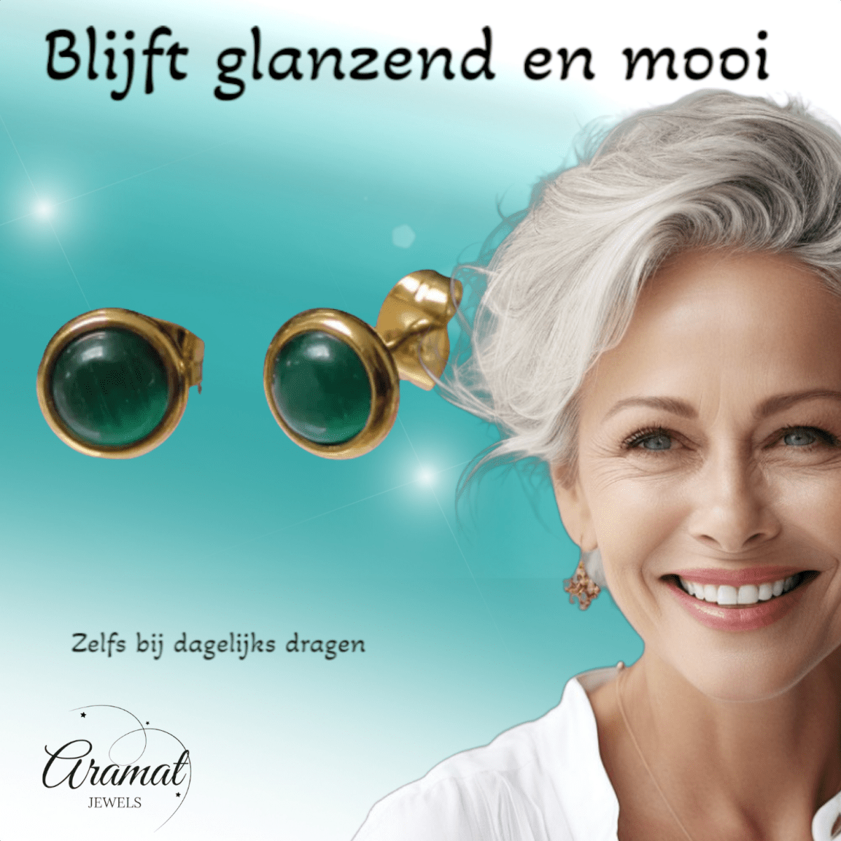 Kattenoog Oorbellen 8mm – Groen - Goudkleurig - Aramat Jewels - Oorbellen - cadeautip