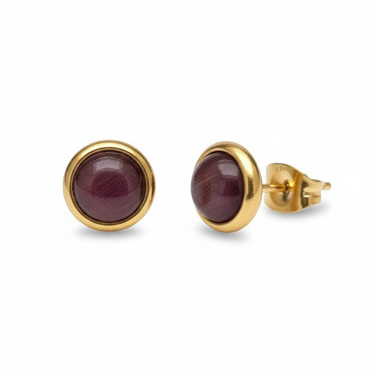 Kattenoog Oorbellen 8mm – Paars Goudkleurig - Aramat Jewels - Oorbellen - cadeautip