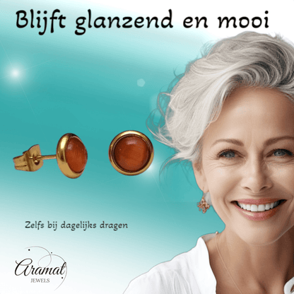 Kattenoog Oorbellen 8mm – Rood/Oranje Goudkleurig - Aramat Jewels - Oorbellen - cadeautip