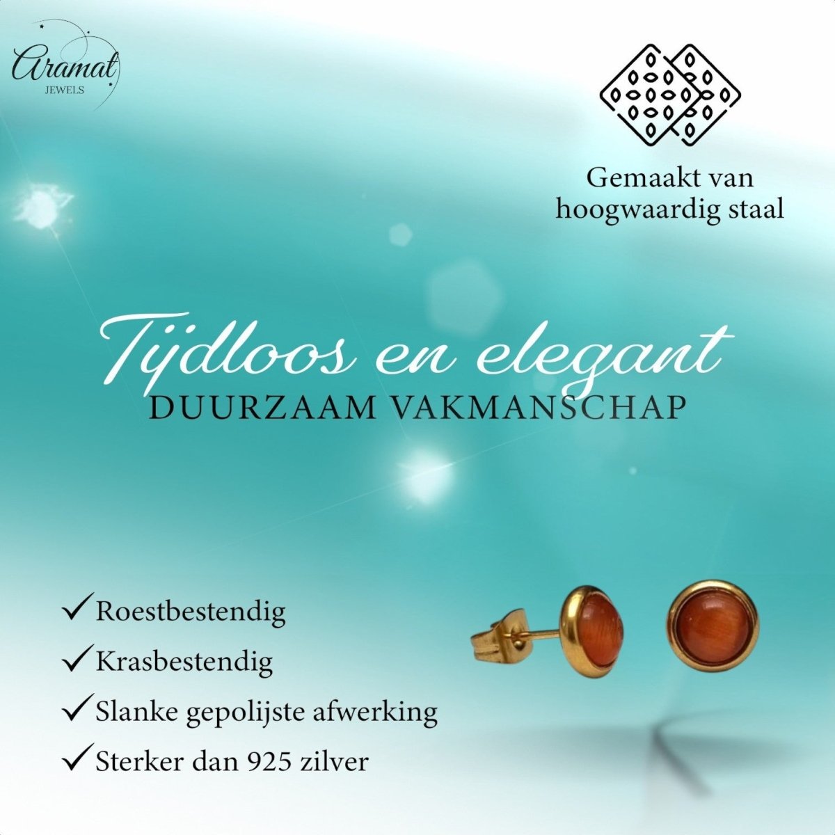 Kattenoog Oorbellen 8mm – Rood/Oranje Goudkleurig - Aramat Jewels - Oorbellen - cadeautip