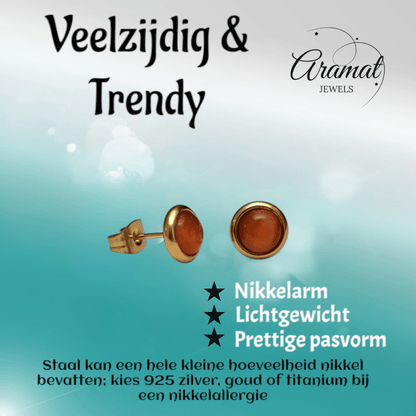 Kattenoog Oorbellen 8mm – Rood/Oranje Goudkleurig - Aramat Jewels - Oorbellen - cadeautip