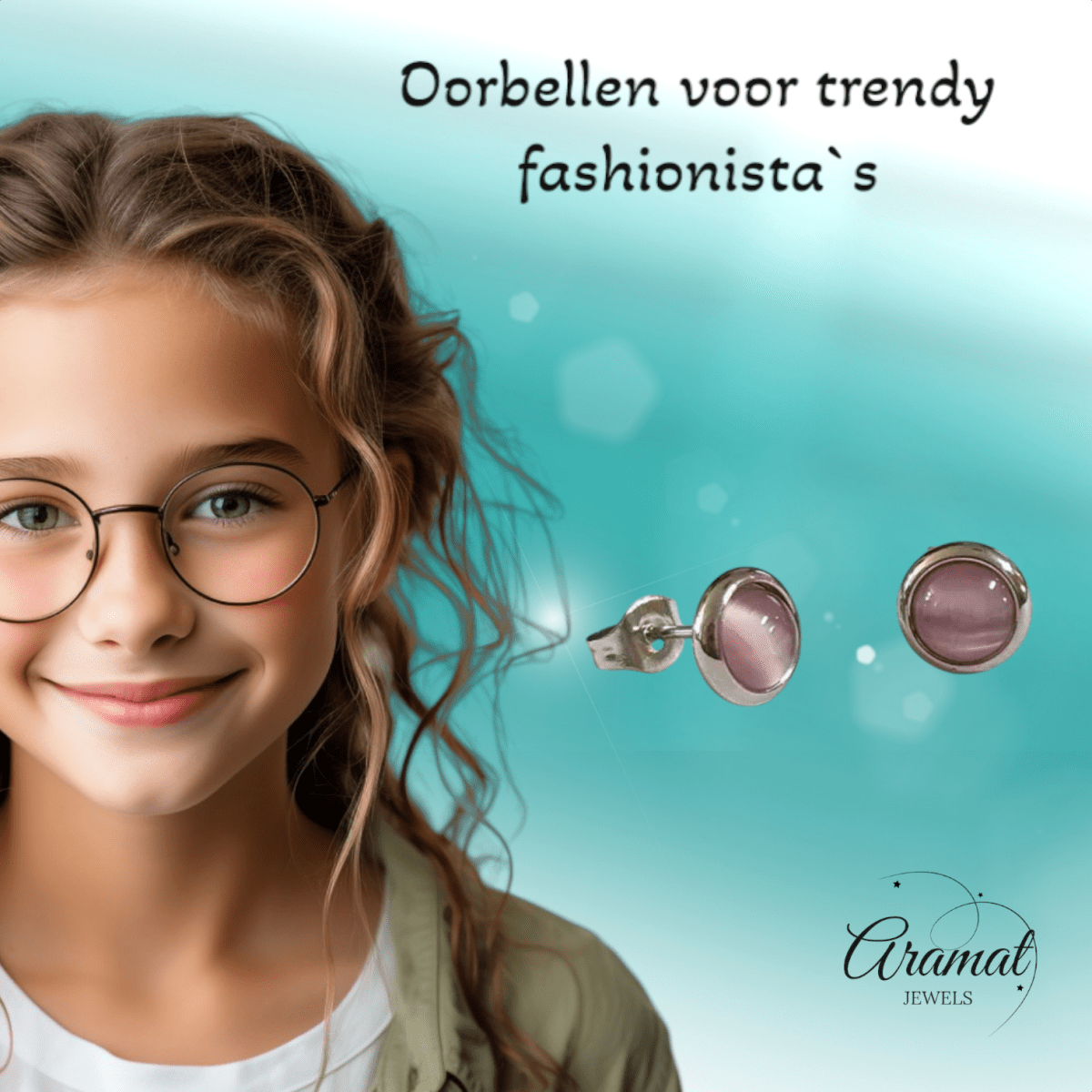 Kattenoog Oorbellen 8mm – Roze - Aramat Jewels - Oorbellen - cadeautip