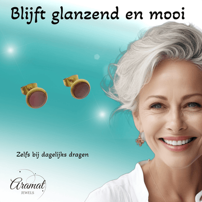 Kattenoog Oorbellen 8mm – Roze - Goudkleurig - Aramat Jewels - Oorbellen - cadeautip