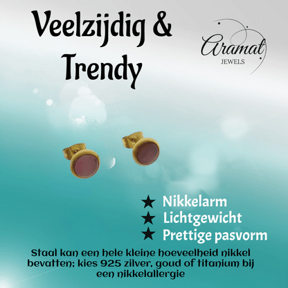 Kattenoog Oorbellen 8mm – Roze - Goudkleurig - Aramat Jewels - Oorbellen - cadeautip