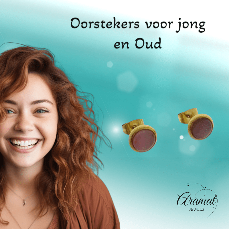 Kattenoog Oorbellen 8mm – Roze - Goudkleurig - Aramat Jewels - Oorbellen - cadeautip