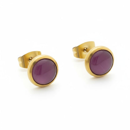 Kattenoog Oorbellen 8mm – Roze - Goudkleurig - Aramat Jewels - Oorbellen - cadeautip