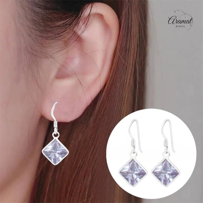 Kinder Oorhangers Lila 925 Zilver – Vierkant Steentje - oor5322 - 444 - Oorhangers kopen# - 18mm - 925 Zilver - alles