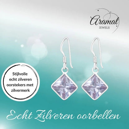 Kinder Oorhangers Lila 925 Zilver – Vierkant Steentje - oor5322 - 444 - Oorhangers kopen# - 18mm - 925 Zilver - alles