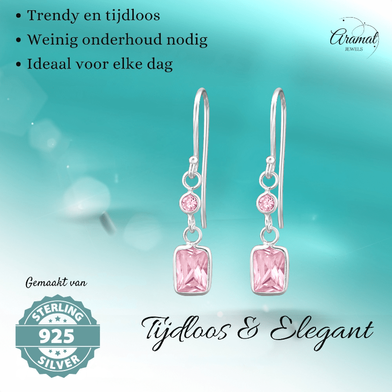 Kinder Oorhangers Roze Zirkonia - 925 Zilver - oor2465 - 27701 - Oorhangers kopen# - 25mm - 925 Zilver - alles