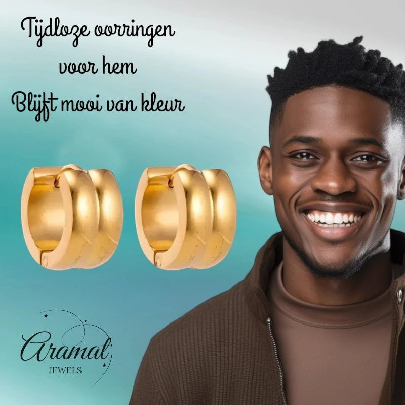 Klapcreolen – Staal Enkele Streep Goudkleurig (13mm) - Aramat Jewels - Oorringen - cadeautip
