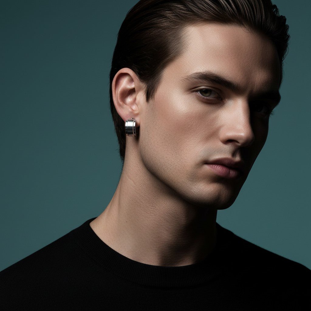 Kleine RVS Oorringen met Opstaande Streep Zilverkleur 13mm - Aramat Jewels - Oorringen - cadeautip