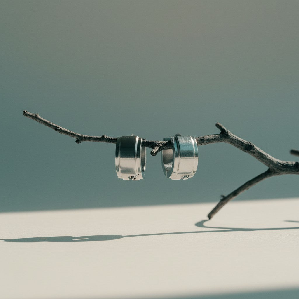 Kleine RVS Oorringen met Opstaande Streep Zilverkleur 13mm - Aramat Jewels - Oorringen - cadeautip