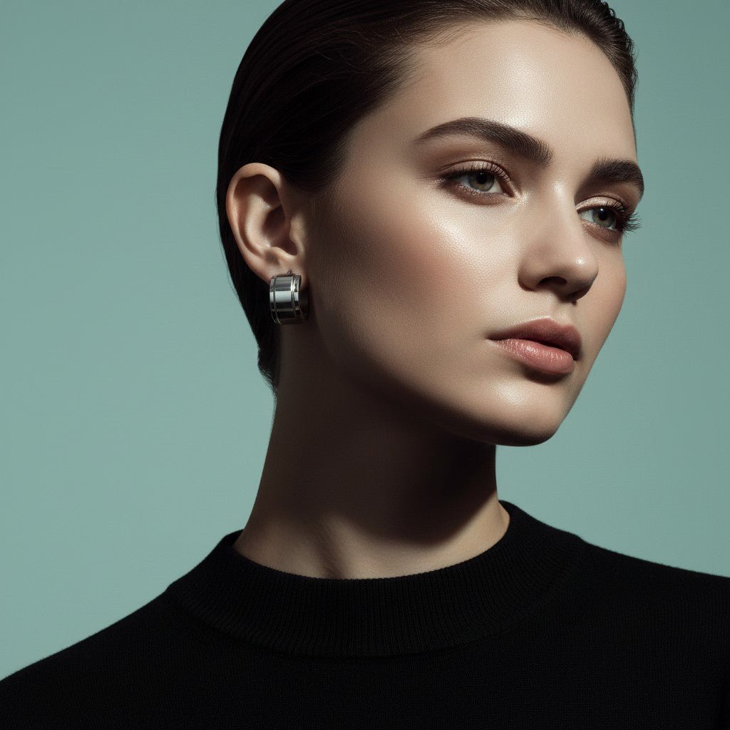 Kleine RVS Oorringen met Opstaande Streep Zilverkleur 13mm - Aramat Jewels - Oorringen - cadeautip