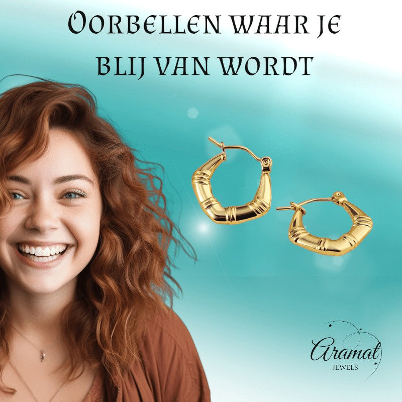 Kleine RVS Oorringen met Streepjesmotief – 20mm Goudkleurig - oor6355 - 314409 - Oorringen kopen# - 20mm - alles - cadeau