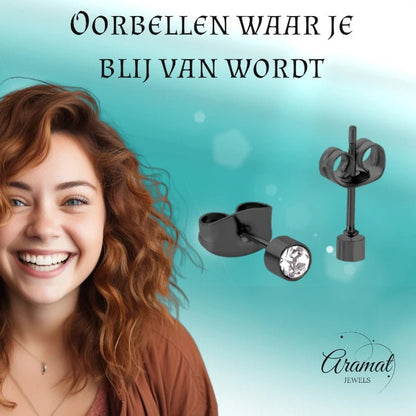 Kleine Stalen Oorbellen met Transparant Kristal | 3mm - oor3748 - Oorbellen kopen# - 3mm - alles