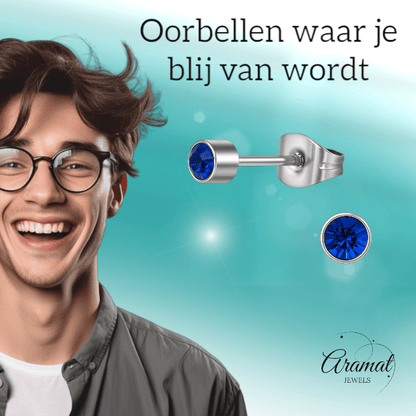 Koningsblauw kristal oorstekers – 4mm zilver - Aramat Jewels - Oorbellen - cadeautip