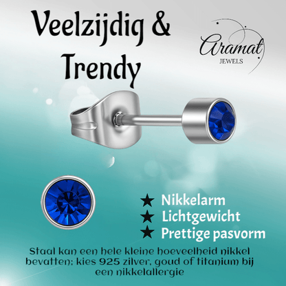 Koningsblauw kristal oorstekers – 4mm zilver - Aramat Jewels - Oorbellen - cadeautip