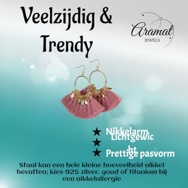 kwastjes Oorhangers met Ruitvormige Bedeltjes - Aramat Jewels - Oorhangers - cadeautip