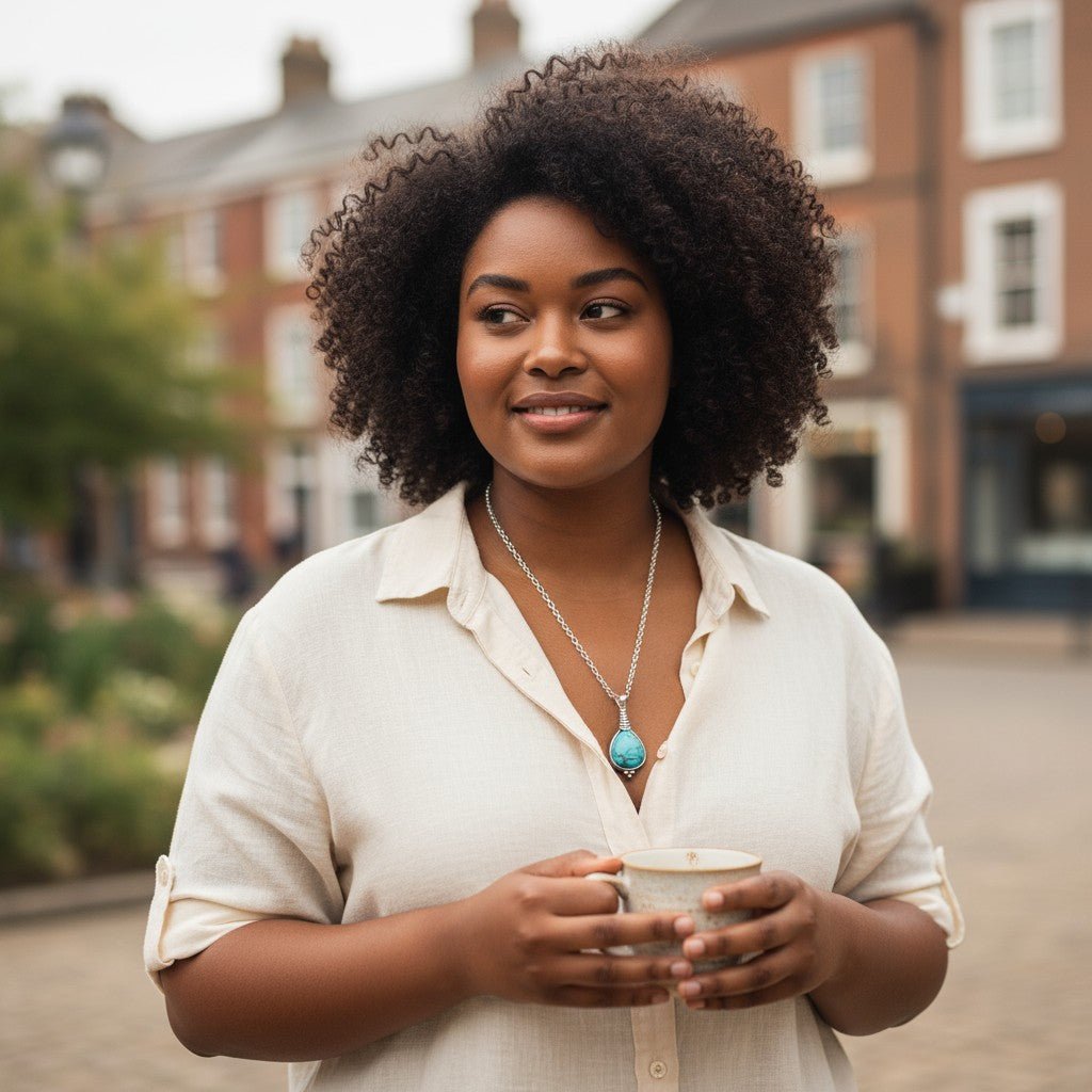 Lichtblauwe Boho Ketting met Druppelvormige Steen - Aramat Jewels - Halskettingen - cadeautip