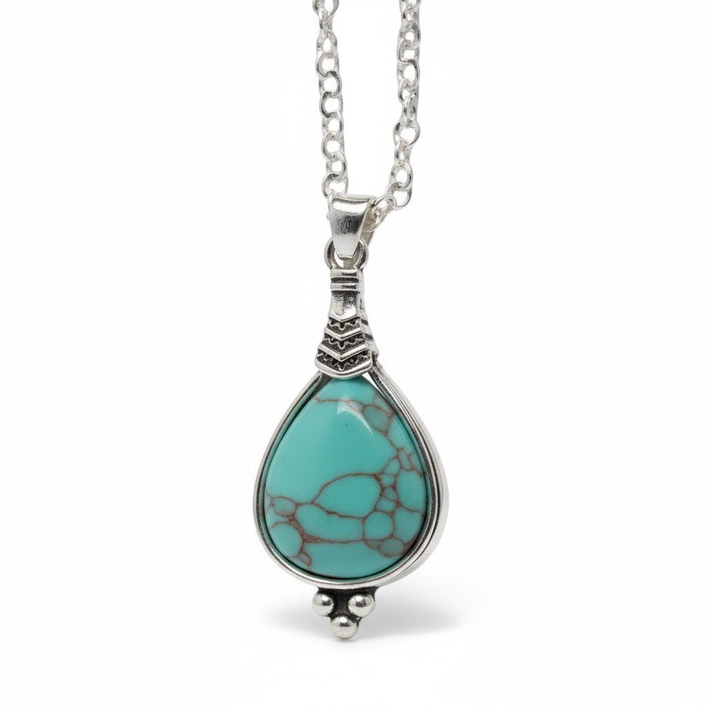 Lichtblauwe Boho Ketting met Druppelvormige Steen - Aramat Jewels - Halskettingen - cadeautip