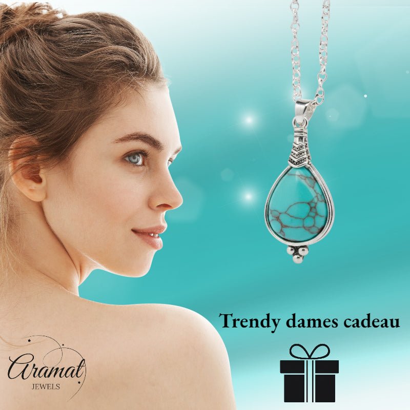 Lichtblauwe Boho Ketting met Druppelvormige Steen - Aramat Jewels - Halskettingen - cadeautip